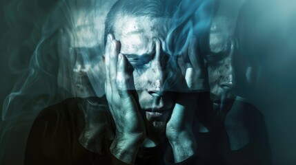 Wall Mural - A man is anxiety, Abstract man face of depression, Abstract desperate man