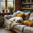 Hund schläft gemütlich auf dem Sofa, made by AI