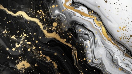 Wall Mural - Abstract liquid marble design painting background with textured gold splashes, adding dimension and elegance.