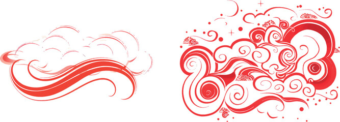 Sticker - Decorative cloud. Red line swirls sky symbol