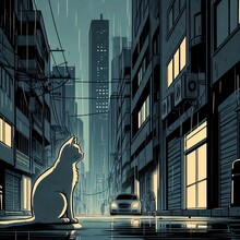 A Cat In A Gloomy City.