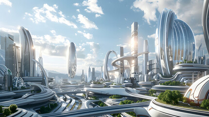 A cityscape where sleek, aerodynamic buildings are designed to withstand the strongest storms and earthquakes