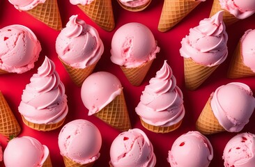 Pink strawberry ice cream close-up.