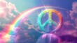 © Dumrongkait - A rainbow is above a peace sign. The peace sign is made of glitter and is surrounded by a cloud of sparkles
