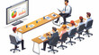 © Gohgah - Isometric 3D Flat Icon: Employee Leading Office Morning Briefing for Monday Goal Alignment and Strategy Briefing