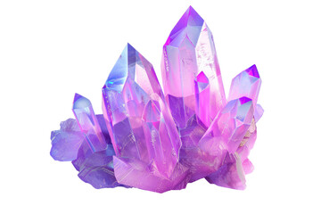 A large purple crystal formation sits on a white background, science fiction, isolate on white background.