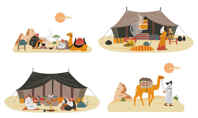 Set of bedouin camps flat style, vector illustration