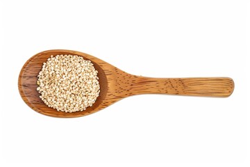 Wall Mural - Sesame seeds on wooden spoon white background