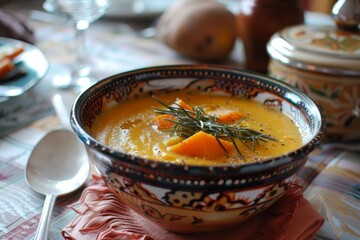 Poster - Soup with sweet potatoes and carrots in winter