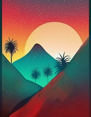 Poster - Background with a scene of sunset in the desert