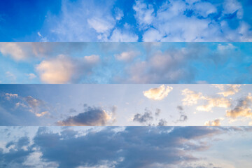 the art collage of the different shades of the blue sky and the fluffy cloud sets in a daytime desig