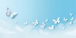 Sky Blue plain background with minimalistic pastel butterfly pixel swirl border with copy space texture for display products blank copyspace for design text 
