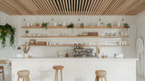 Fototapeta Dmuchawce - White coffee shop interior with bar counter AI