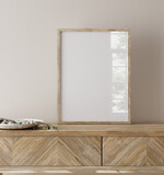 Fototapeta Panele - Mockup frame in Scandi living room interior, 3d render