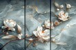 panel wall art, marble background with feather and flowers designs