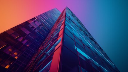 Aufkleber - Close-up of a modern skyscraper illuminated against the night sky, symbolizing the city's vibrant nightlife and cosmopolitan allure.