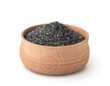 Natural black salt in wooden cup