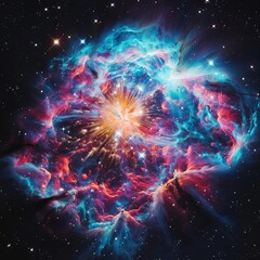 Wall Mural - dynamic supernova nebula background, bursting with colors and stars, capturing the explosive energy 