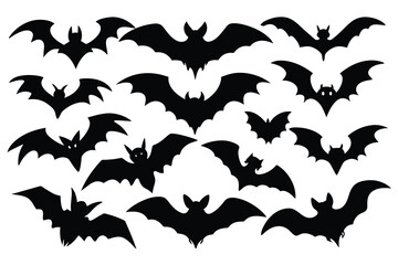 Wall Mural - Set of bats black Silhouette Design with white Background and Vector Illustration