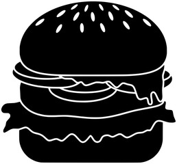 Wall Mural - meat illustration burger silhouette fast logo food icon hamburger outline beef meal cheeseburger grilled sandwich snack unhealthy restaurant lunch shape cheese bun bread for vector graphic background