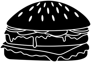 Wall Mural - meat illustration burger silhouette fast logo food icon hamburger outline beef meal cheeseburger grilled sandwich snack unhealthy restaurant lunch shape cheese bun bread for vector graphic background