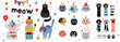 Cats celebrate birthday. Funny animals.Vector illustration. Clip art. Set. Transparent background.
