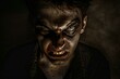 Scary zombie man on dark background,  Halloween,  Horror film