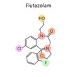 Chemical organic formula of Flutazolam Molecular Structure diagram hand drawn schematic raster illustration. Medical science educational illustration