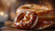 German pretzel pastry with salt, close up