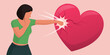 Angry woman punching a heart