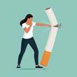 Woman punching a cigarette and fighting smoke addiction