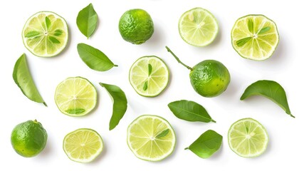 Fresh bergamot slices isolated on white background Top view Flat lay
