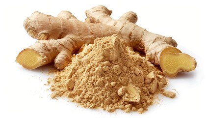 Poster - Ginger powder heap on white backdrop