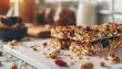 Healthy diet food no bake granola bars on wooden table