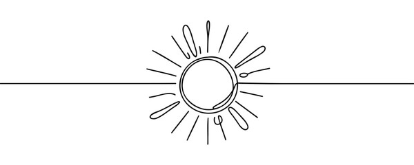 Wall Mural - Sun One line drawing on white background.