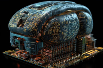 Poster - Artificial intelligence science concept with technological AI brain on the circuit board.