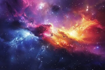 Wall Mural - a colorful galaxy with a bright orange cloud in the middle