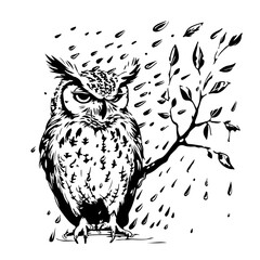 Sticker - Owl looking at falling leaves