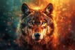 Portrait of a wolf with fire effect in the background,  Digital painting
