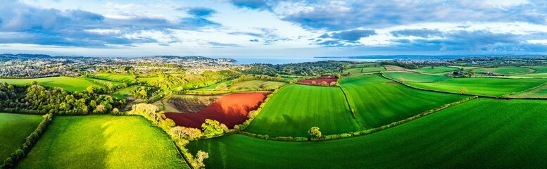 Sticker - Fields and Farms over Torquay from a drone,, Devon, England, Europe