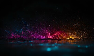 Dark themed abstract background with rays of light and liquid in different colors. 3d Wallpaper with blank space