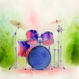 Fototapeta  - watercolor drum set illustration