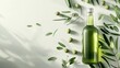 bottle of green olive with green leaves Generative AI