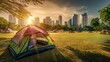 camping. city background Generative AI