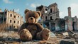 teddy bear sitting on a ruined place Generative AI