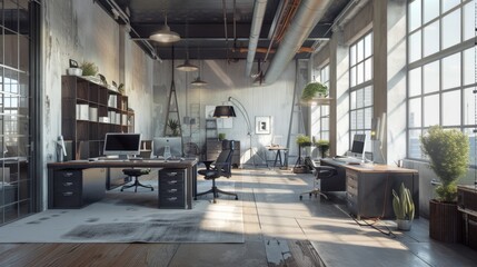 Canvas Print - White industrial open space office corner hyper realistic 