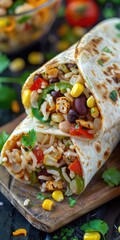 Vegetarian Mexican Burrito - Grilled and Delicious with Rice, Beans, Corn, Tomato, and Cabbage