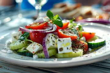 Poster - Traditional Greek salad served at restaurant