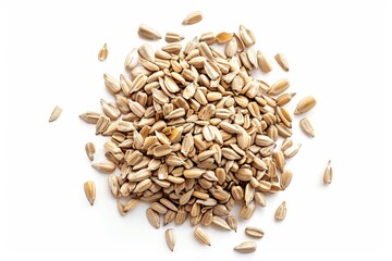 Wall Mural - Sunflower seeds seen from above on white background