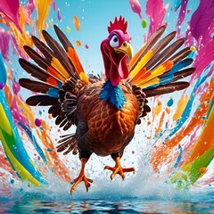 Wall Mural - AI generated illustration of an animated Turkey wearing a swim suite